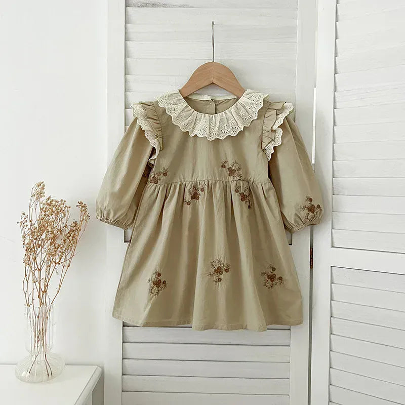 長袖ロンパース ベビーロンパース/キッズワンピース レースラッフル襟ショルダーフリルフラワープリント長袖ボディスーツ/ワンピース リンクコーデ 姉妹 お揃いコーデ【mh0007420】