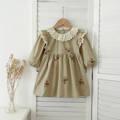 長袖ロンパース ベビーロンパース/キッズワンピース レースラッフル襟ショルダーフリルフラワープリント長袖ボディスーツ/ワンピース リンクコーデ 姉妹 お揃いコーデ【mh0007420】