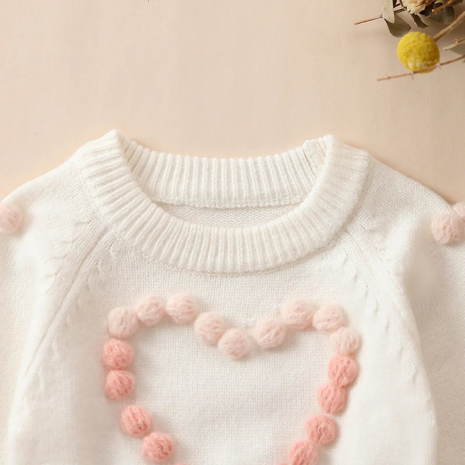 長袖ロンパース ベビーロンパース ハートニット切り替え長袖ボディスーツ【mh0007432】