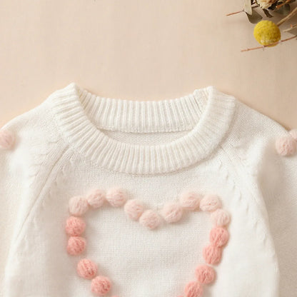 長袖ロンパース ベビーロンパース ハートニット切り替え長袖ボディスーツ【mh0007432】