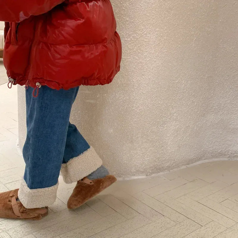 デニムパンツ キッズパンツ 裾ボアフリースデニムロングパンツジーンズジーパン【mh0007475】