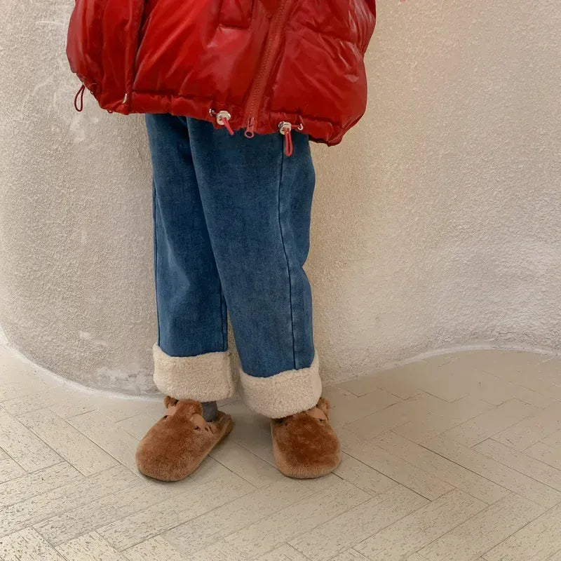 デニムパンツ キッズパンツ 裾ボアフリースデニムロングパンツジーンズジーパン【mh0007475】