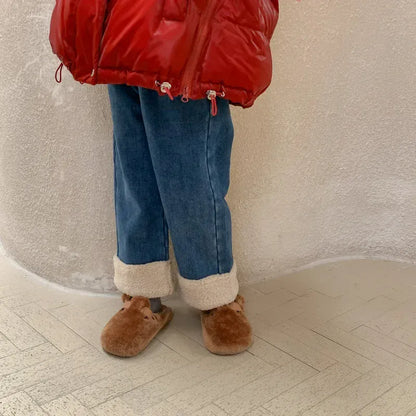 デニムパンツ キッズパンツ 裾ボアフリースデニムロングパンツジーンズジーパン【mh0007475】