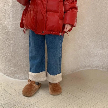 デニムパンツ キッズパンツ 裾ボアフリースデニムロングパンツジーンズジーパン【mh0007475】