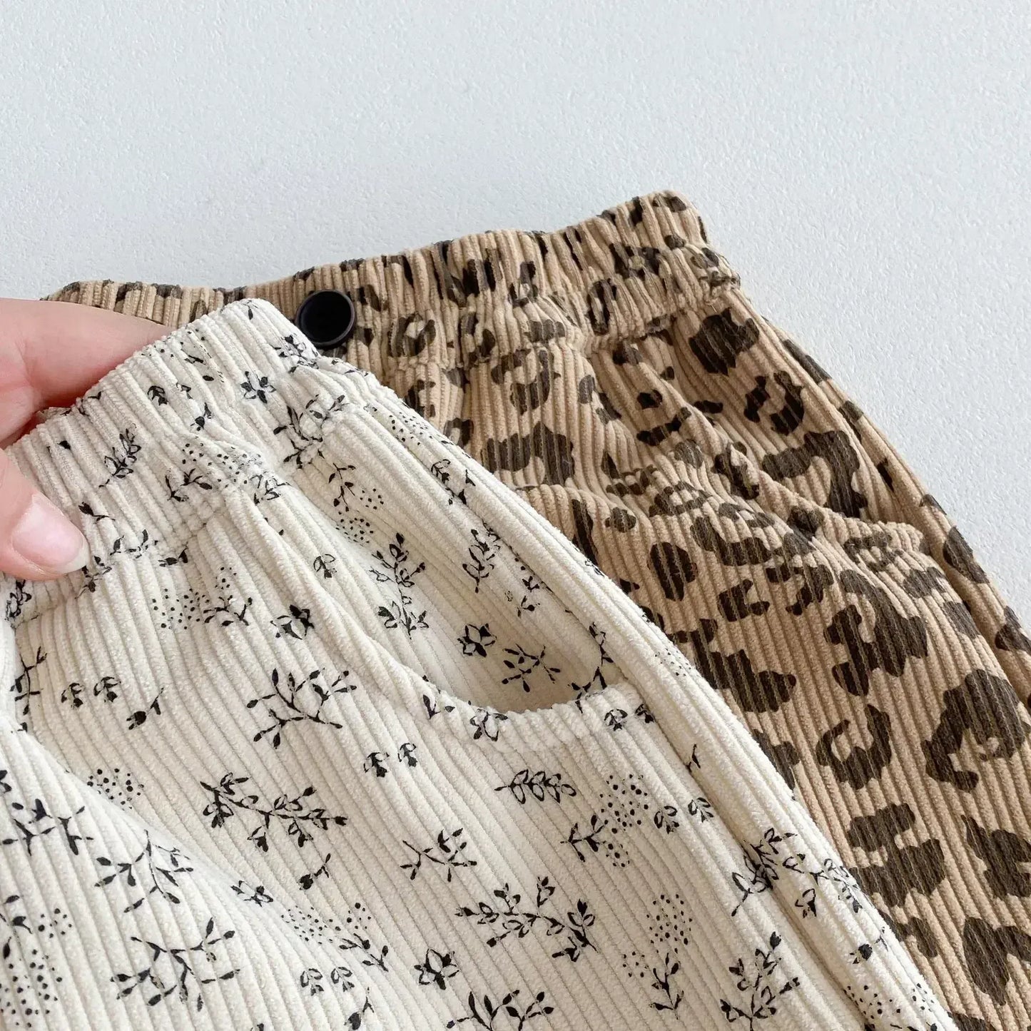 ロングパンツ・スウェットパンツ キッズパンツ レオパードヒョウ柄/フラワー花柄プリント裏フリースロングパンツ【mh0007502】