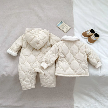 アウタージャンプスーツ ベビーキッズアウター キルティング裏ファーフリースコートジャケット/フーディアウタージャンプスーツ リンクコーデ 兄弟姉妹 お揃いコーデ【mh0007511】