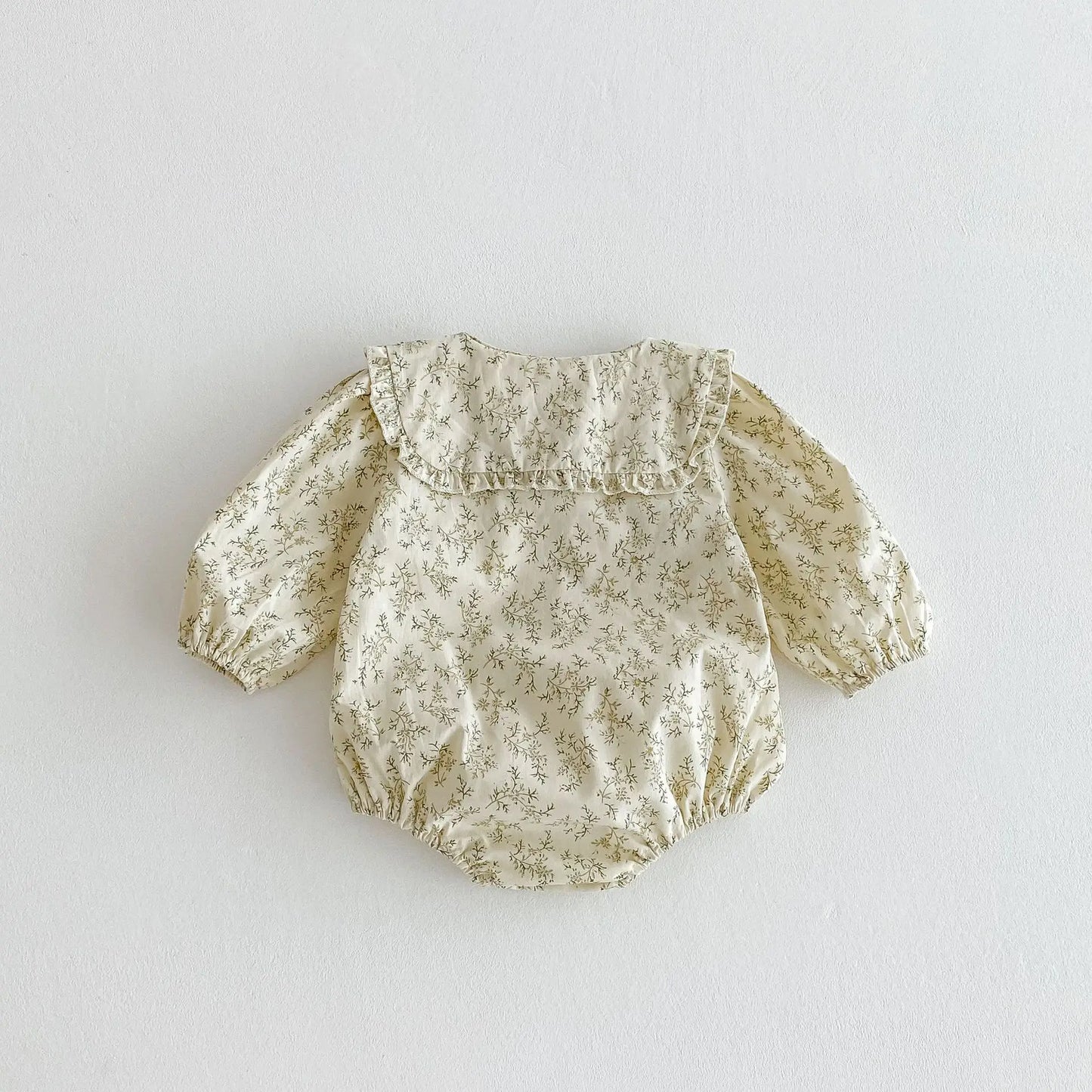 長袖ロンパース キッズロンパース フラワープリント丸襟リボン長袖パフスリーブボディスーツ【mh0007532】