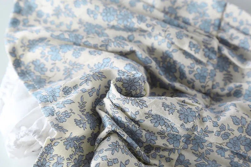 長袖ロンパース ベビーロンパース フラワープリントワンピースドッキング長袖/半袖ボディスーツ+ボンネット帽子セット【mh0007548】