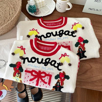 ニット・セーター キッズトップス クリスマス刺繍アップリケニットセーター ママお揃い リンクコーデ【mh0007556】