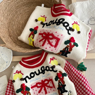 ニット・セーター キッズトップス クリスマス刺繍アップリケニットセーター ママお揃い リンクコーデ【mh0007556】