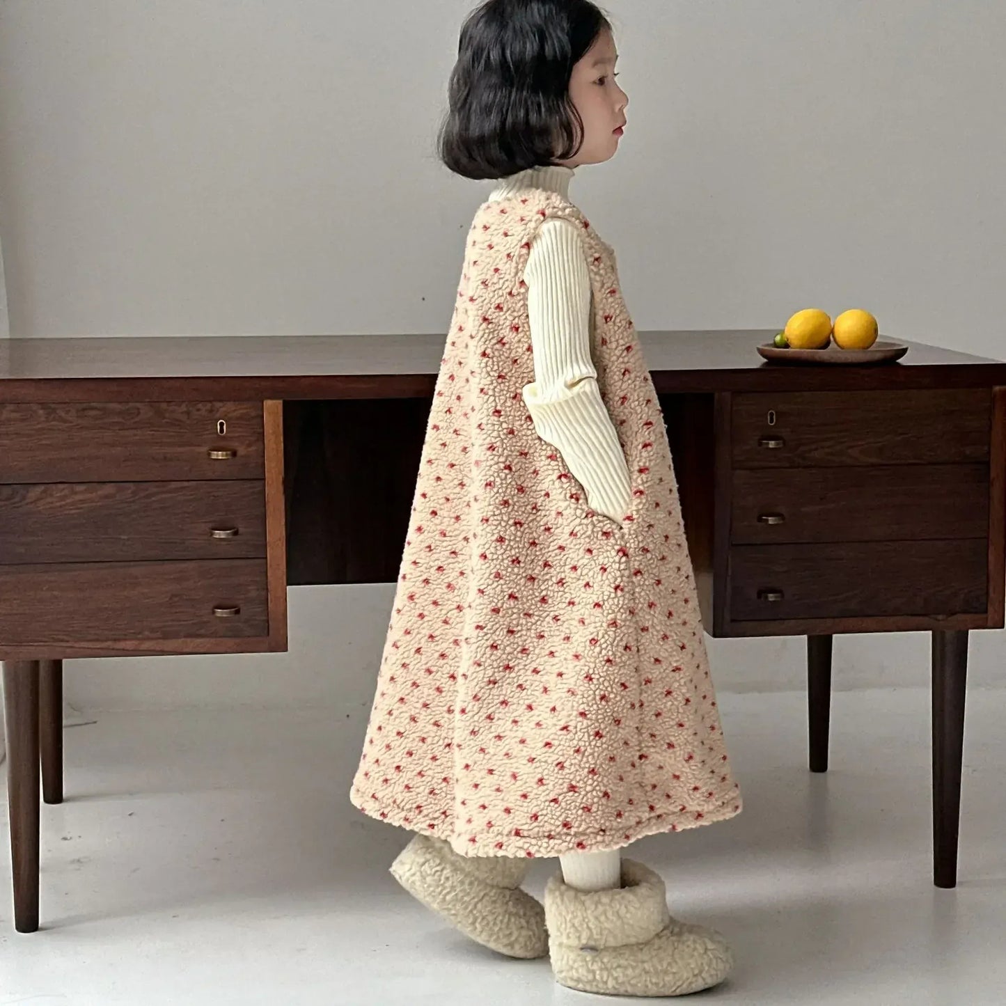 ノースリーブワンピース キッズワンピース 水玉ドットボアフリースノースリーブルーズワンピース【mh0007575】