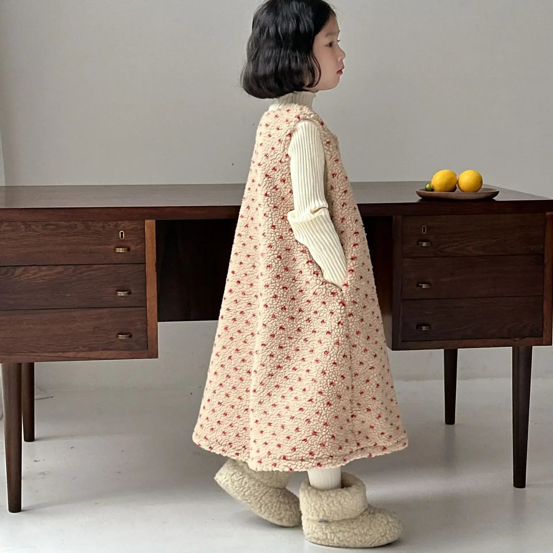 ノースリーブワンピース キッズワンピース 水玉ドットボアフリースノースリーブルーズワンピース【mh0007575】