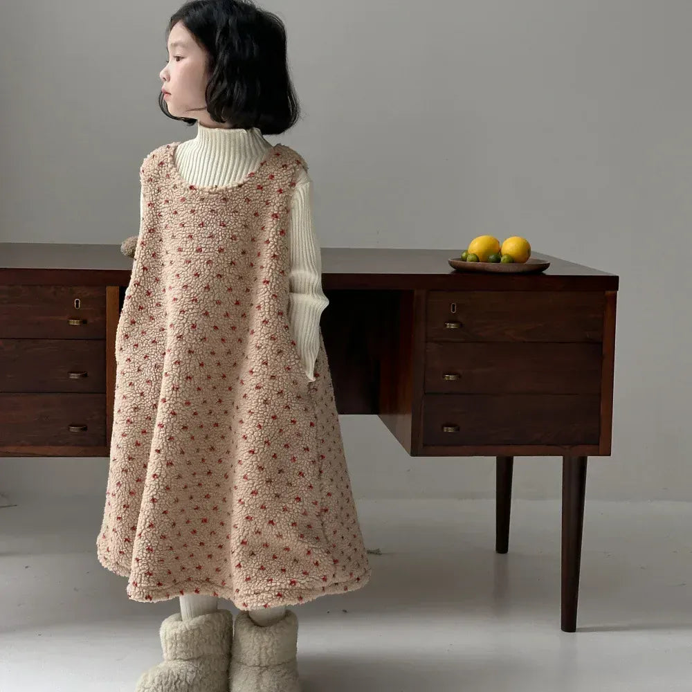 ノースリーブワンピース キッズワンピース 水玉ドットボアフリースノースリーブルーズワンピース【mh0007575】