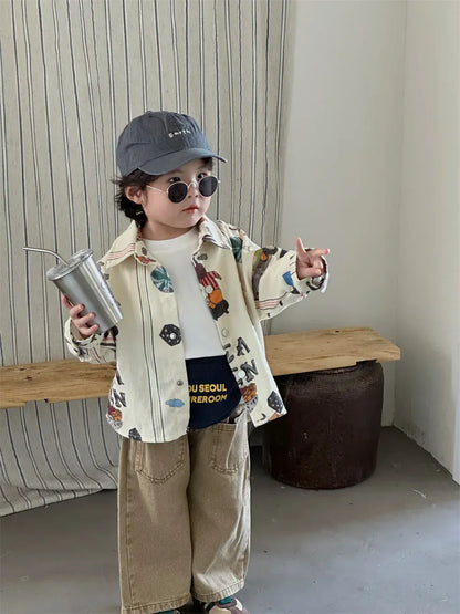 長袖シャツ・ブラウス キッズトップス グラフィティお絵描きプリント長袖シャツ【mh0007602】