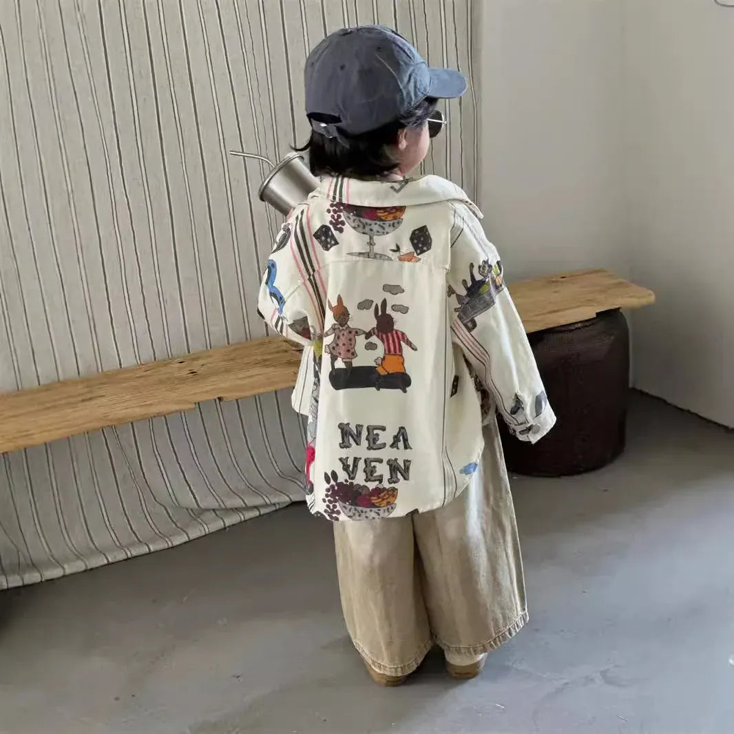 長袖シャツ・ブラウス キッズトップス グラフィティお絵描きプリント長袖シャツ【mh0007602】