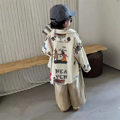 長袖シャツ・ブラウス キッズトップス グラフィティお絵描きプリント長袖シャツ【mh0007602】