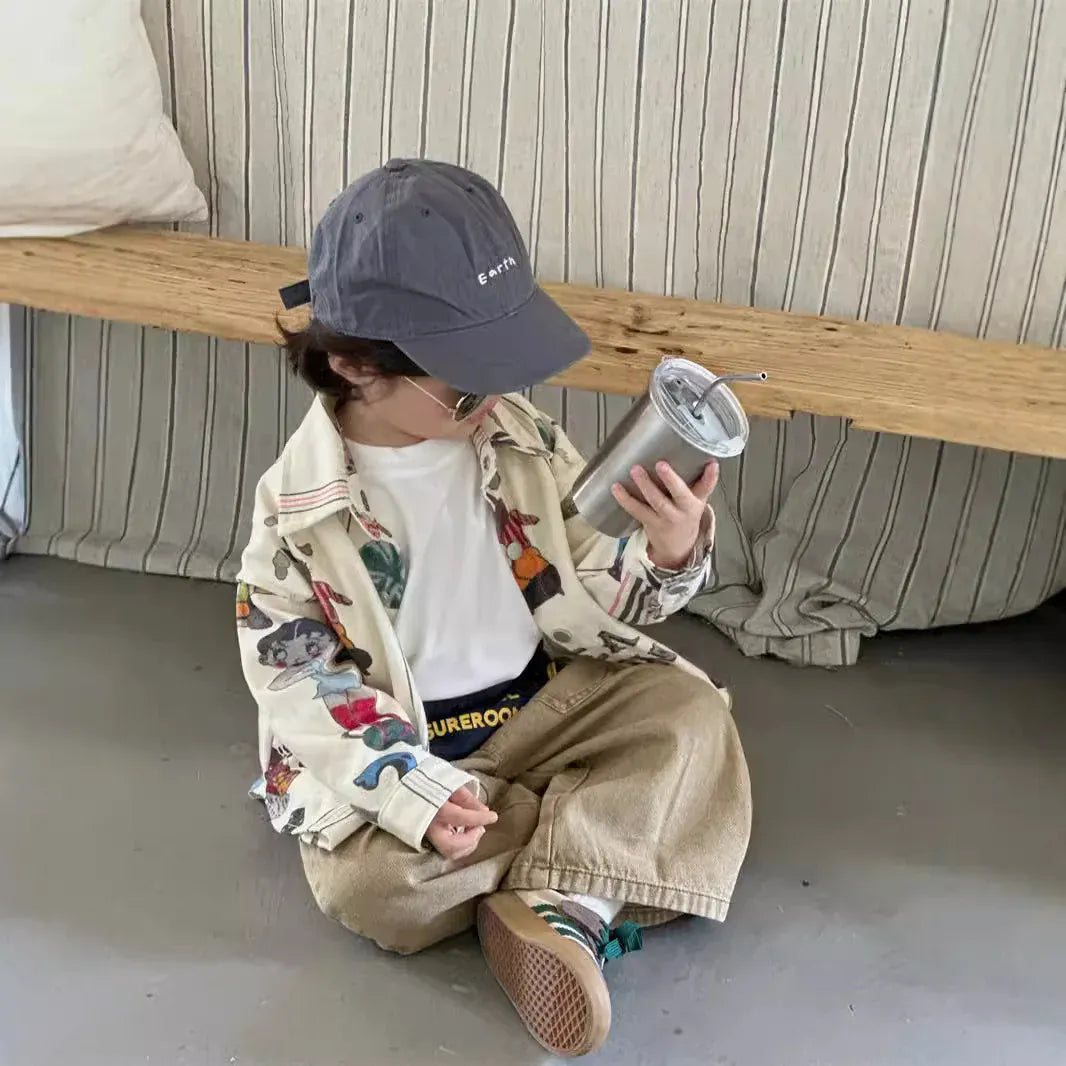 長袖シャツ・ブラウス キッズトップス グラフィティお絵描きプリント長袖シャツ【mh0007602】