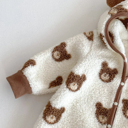 アウタージャンプスーツ ベビーアウタージャンプスーツ ベアくまボアフリース耳付きフーディ長袖ロンパース【mh0007615】