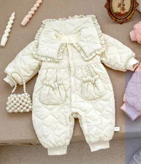 アウタージャンプスーツ ベビーアウタージャンプスーツ ビッグ襟キルティング裏フリース長袖ボディスーツ【mh0007628】