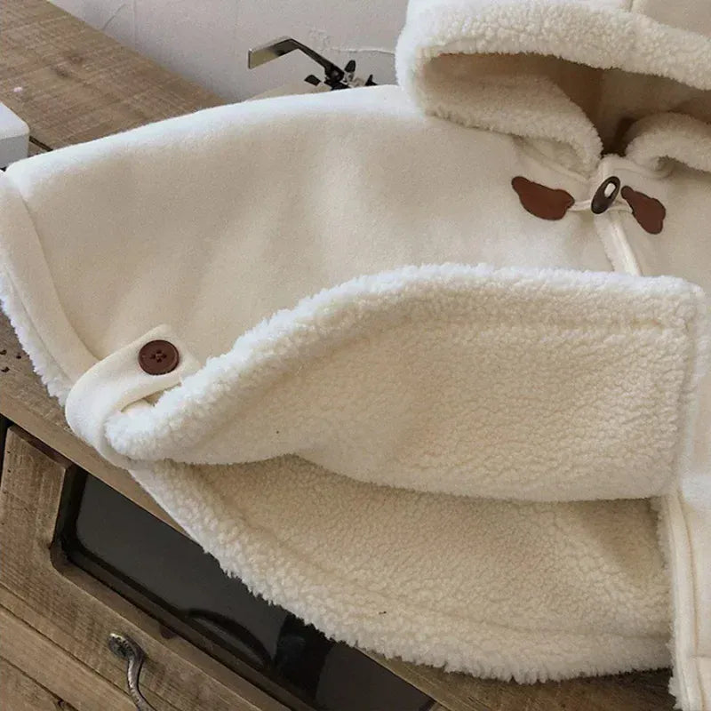 ショートコート・ジャケット・ジャンパー ベビーキッズポンチョ 耳付きフーディボアフリースケープポンチョコート【mh0007636】