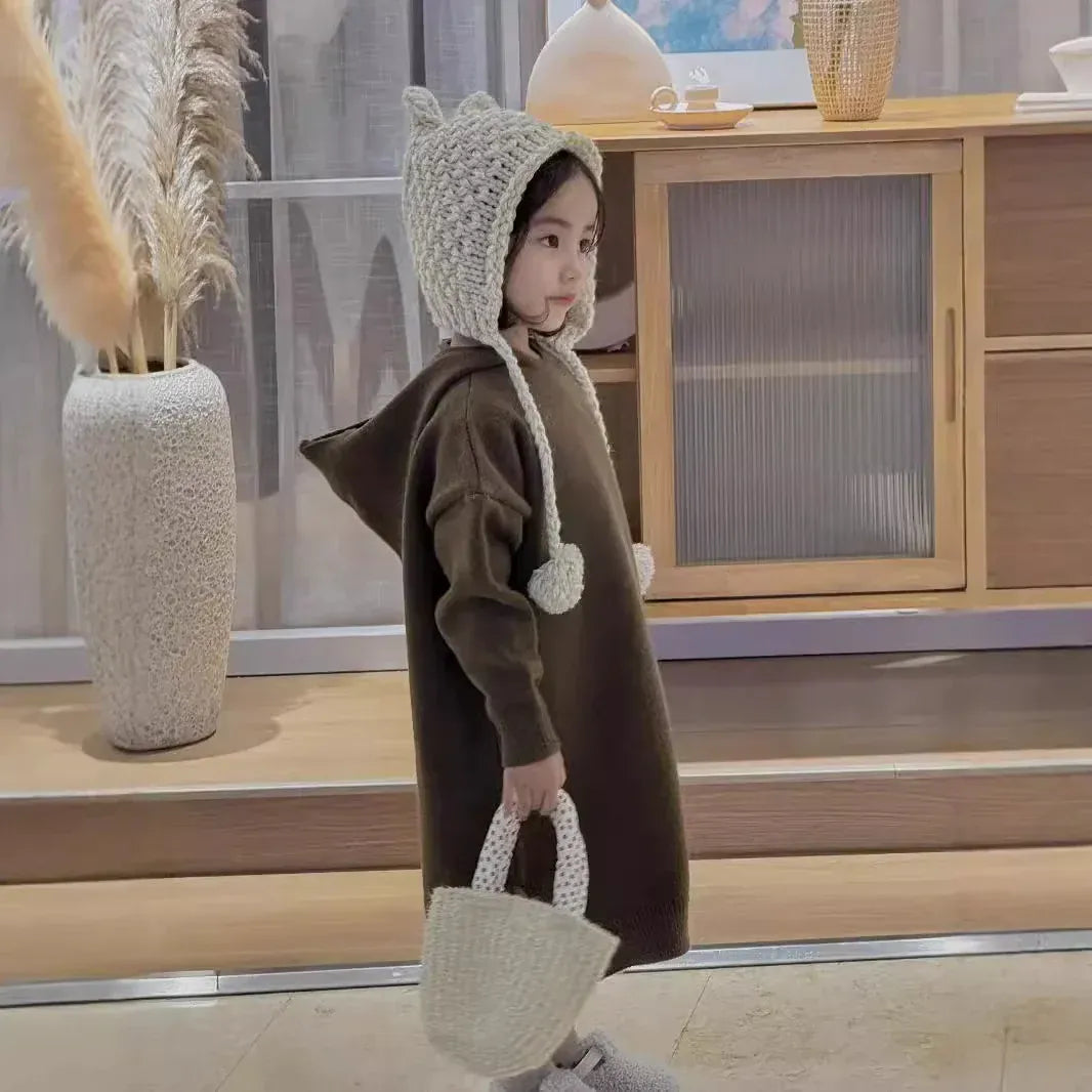 長袖ワンピース キッズワンピース フーディニット長袖ワンピース【mh0007637】