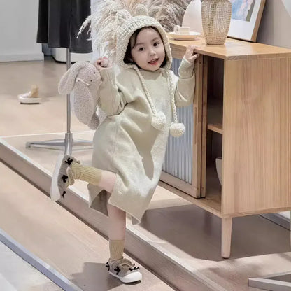 長袖ワンピース キッズワンピース フーディニット長袖ワンピース【mh0007637】