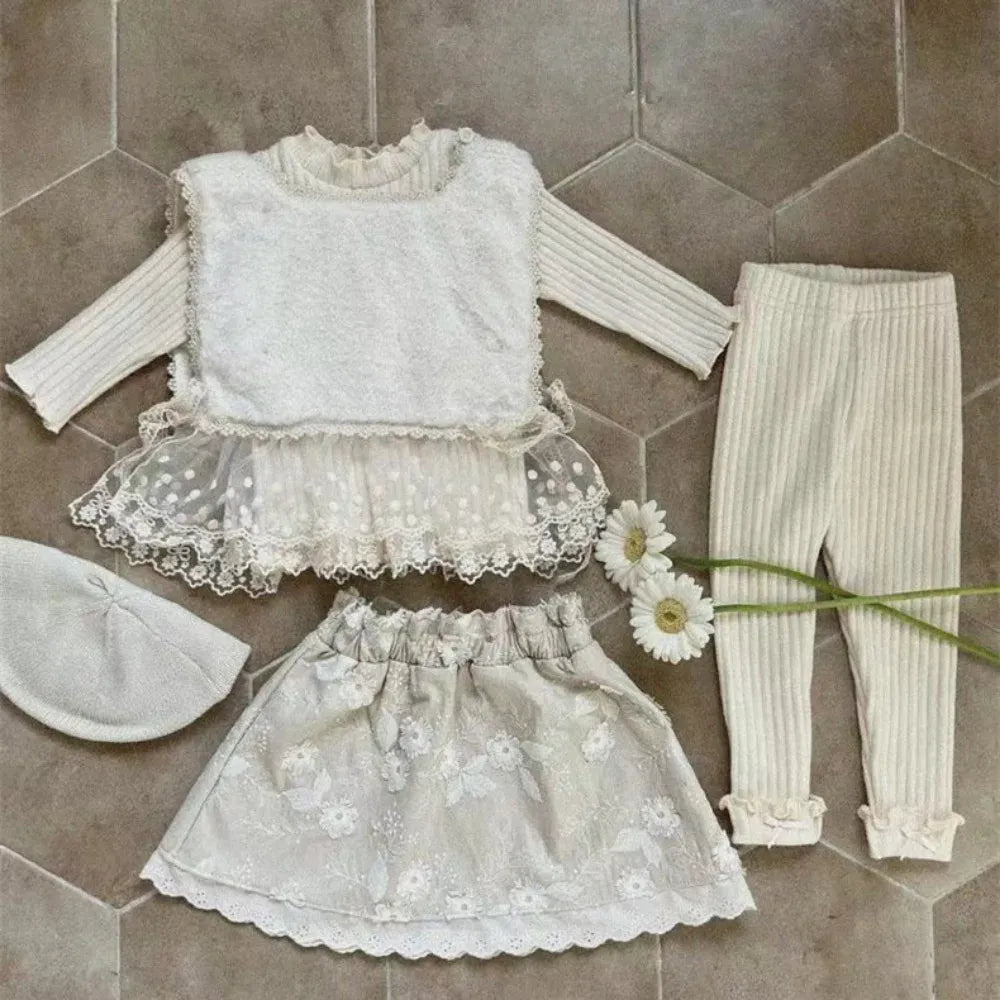 レギンスパンツ ベビーパンツ 裾リボンフリルリブレギンスパンツ【mh0007640】