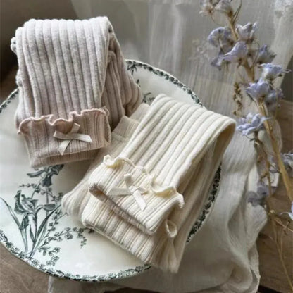 レギンスパンツ ベビーパンツ 裾リボンフリルリブレギンスパンツ【mh0007640】