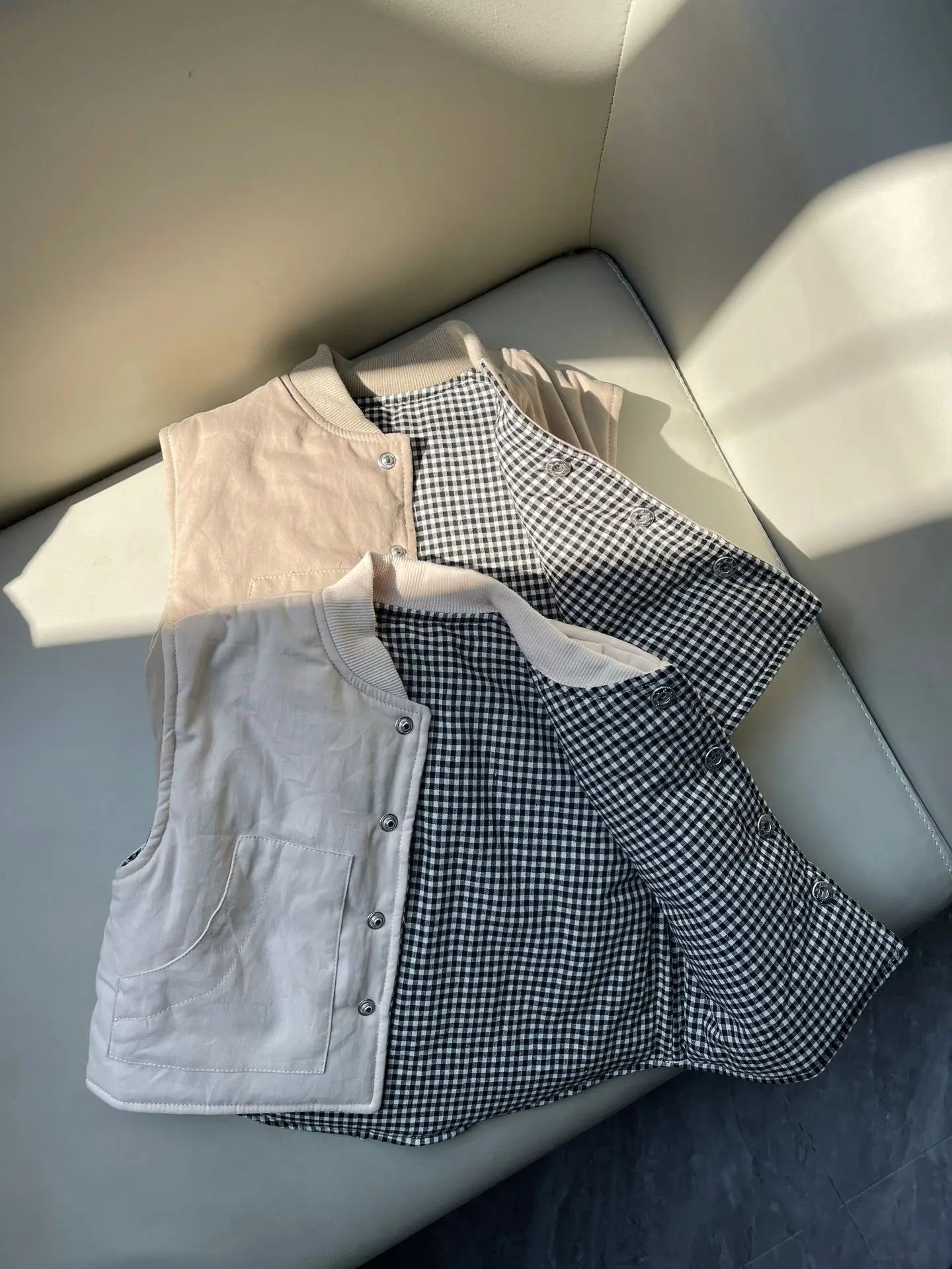 ベスト ベビーキッズベスト 裏チェックシンプルアウターベスト【mh0007650】