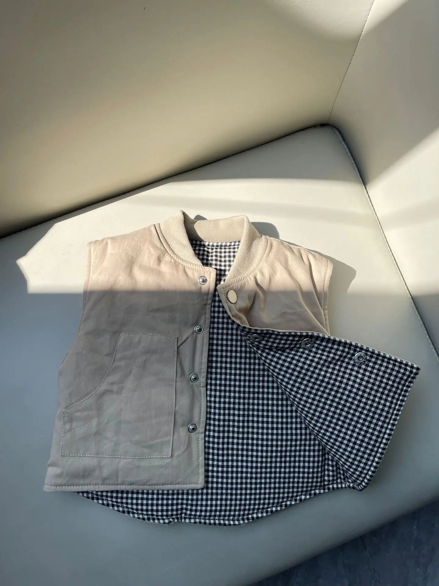 ベスト ベビーキッズベスト 裏チェックシンプルアウターベスト【mh0007650】