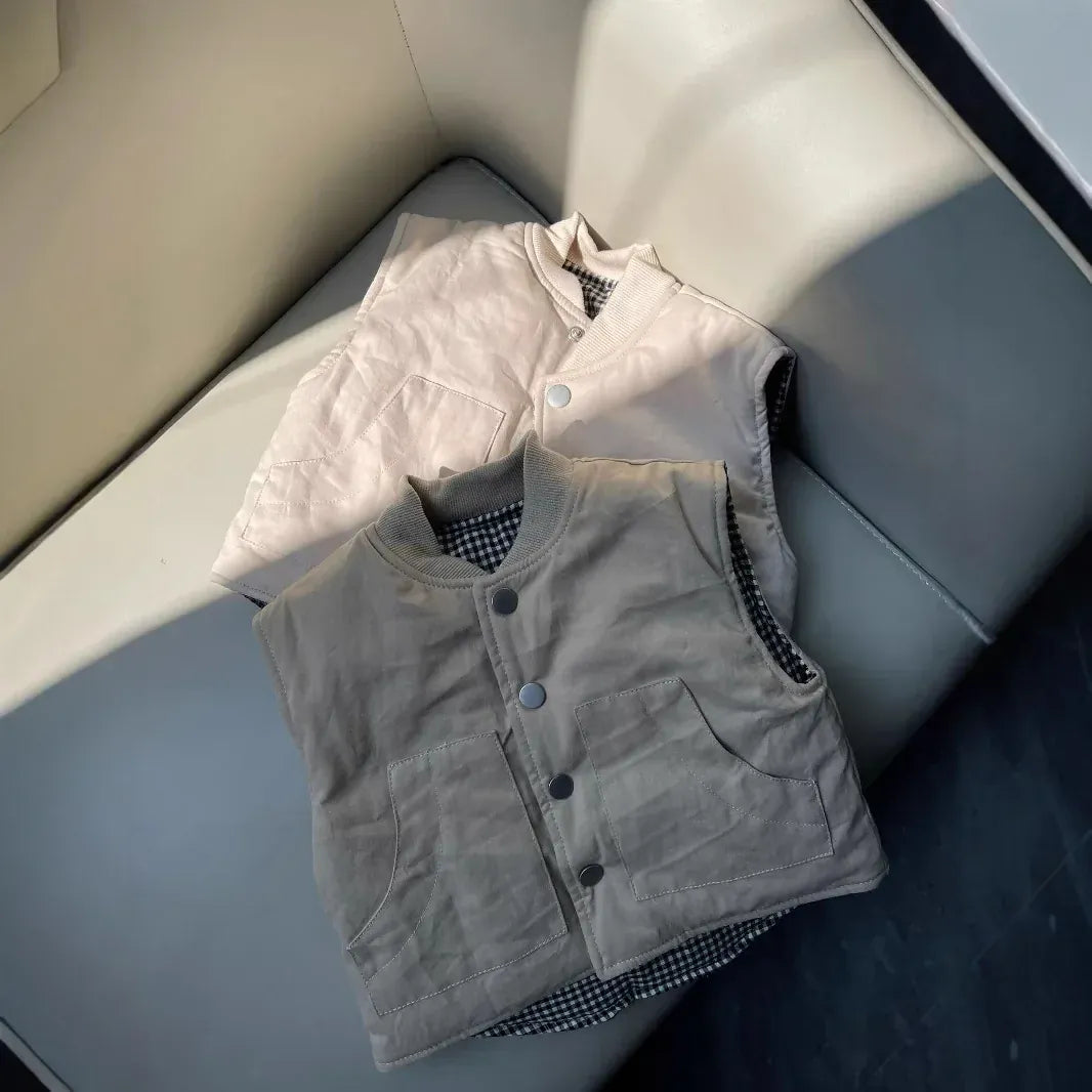 ベスト ベビーキッズベスト 裏チェックシンプルアウターベスト【mh0007650】