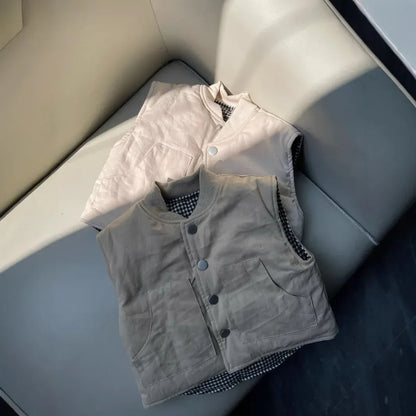 ベスト ベビーキッズベスト 裏チェックシンプルアウターベスト【mh0007650】