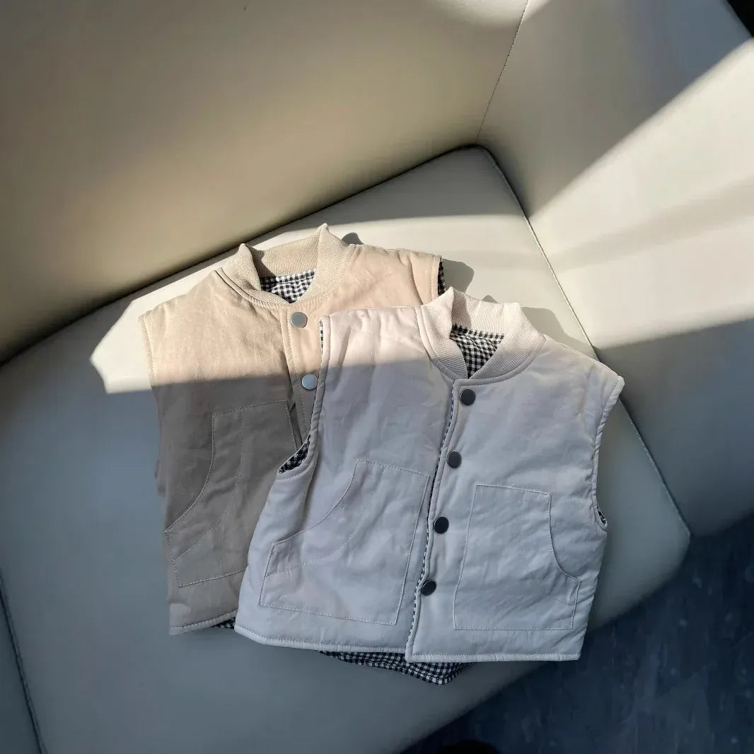 ベスト ベビーキッズベスト 裏チェックシンプルアウターベスト【mh0007650】