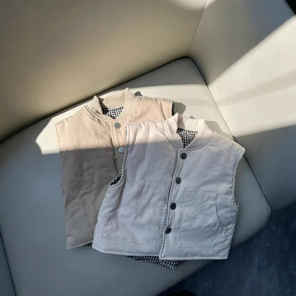 ベスト ベビーキッズベスト 裏チェックシンプルアウターベスト【mh0007650】