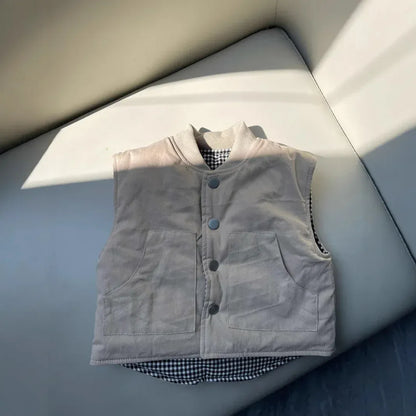 ベスト ベビーキッズベスト 裏チェックシンプルアウターベスト【mh0007650】