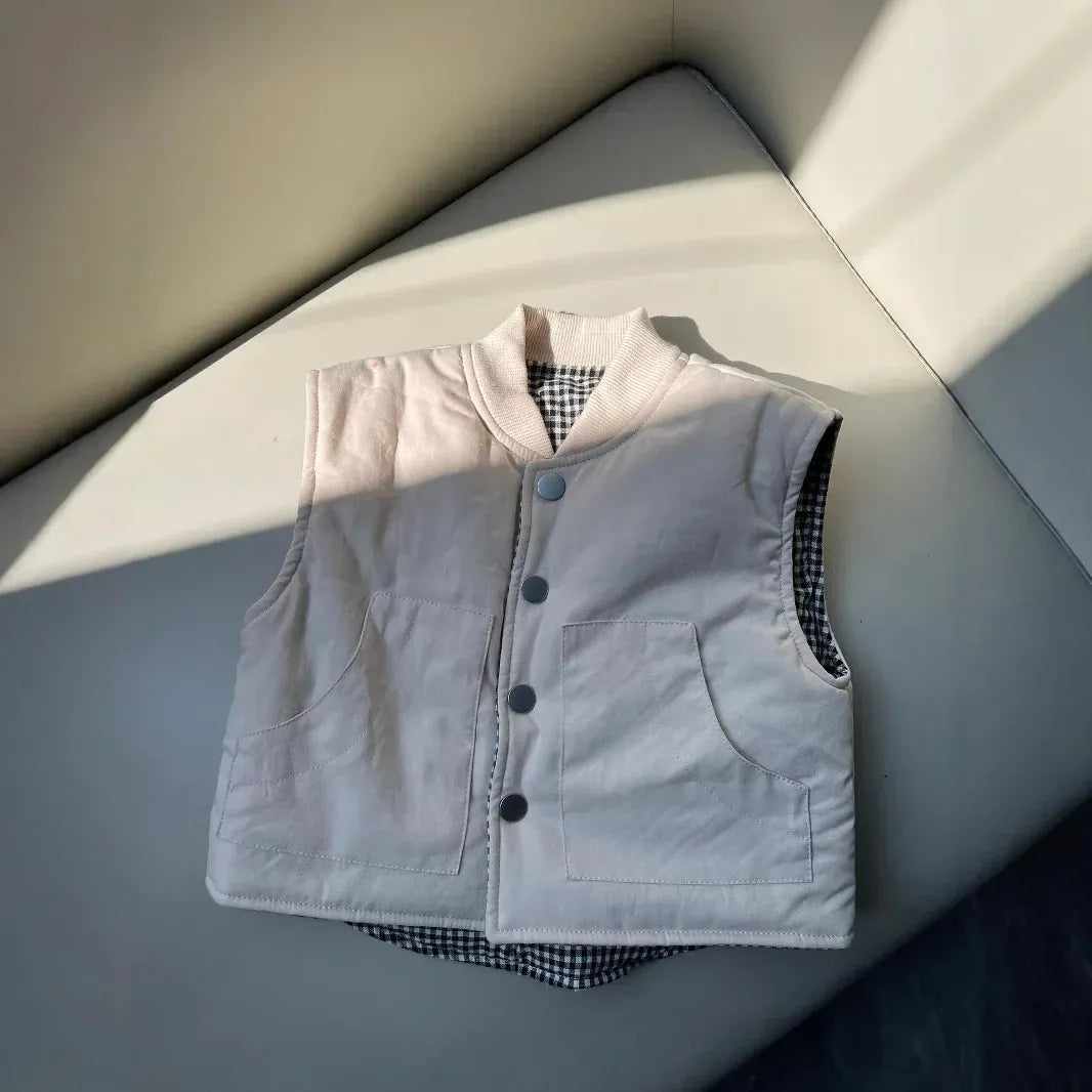 ベスト ベビーキッズベスト 裏チェックシンプルアウターベスト【mh0007650】