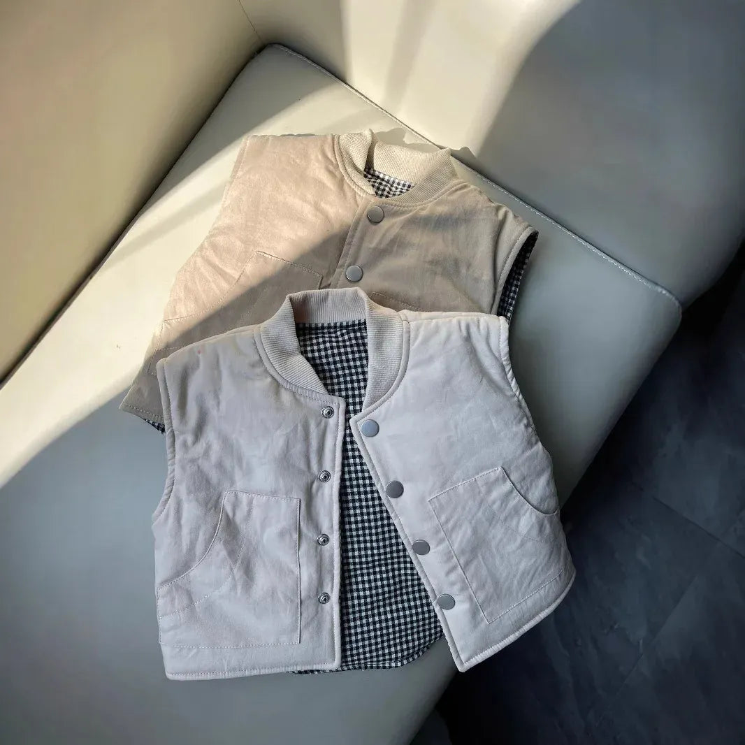 ベスト ベビーキッズベスト 裏チェックシンプルアウターベスト【mh0007650】