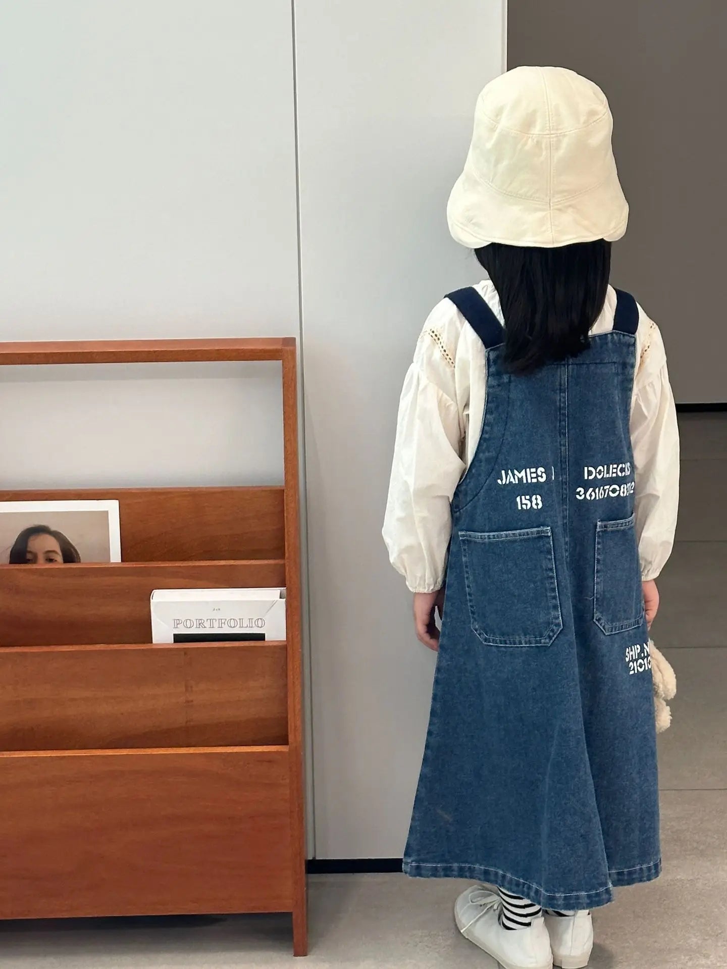 長袖セットアップ キッズトップス/ワンピース レース長袖ブラウス/デニムサスペンダージャンパースカートワンピース【mh0007657】