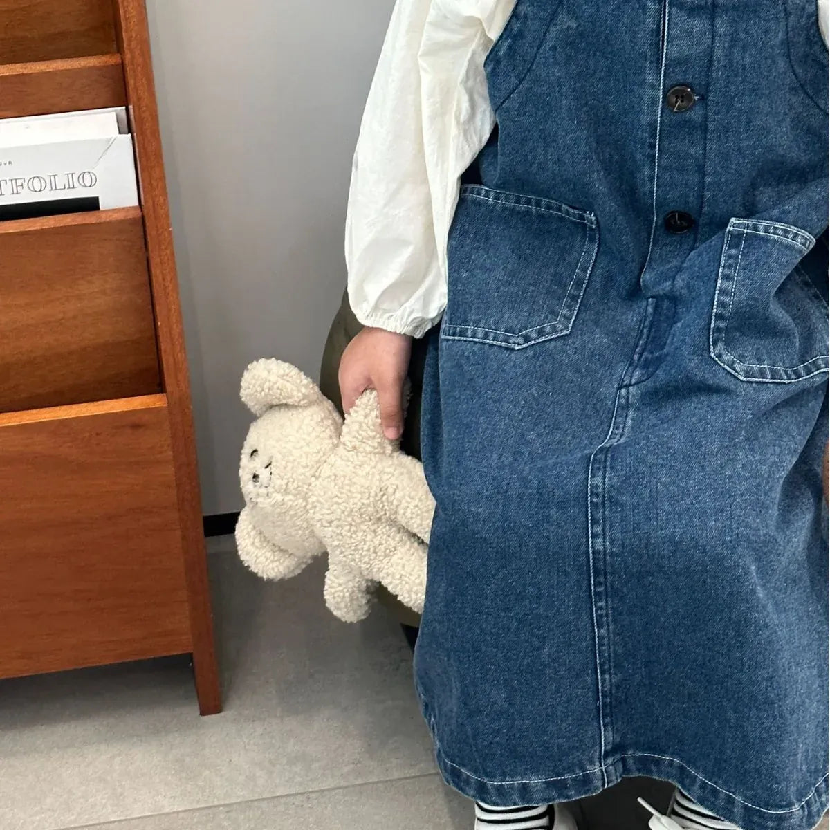 長袖セットアップ キッズトップス/ワンピース レース長袖ブラウス/デニムサスペンダージャンパースカートワンピース【mh0007657】