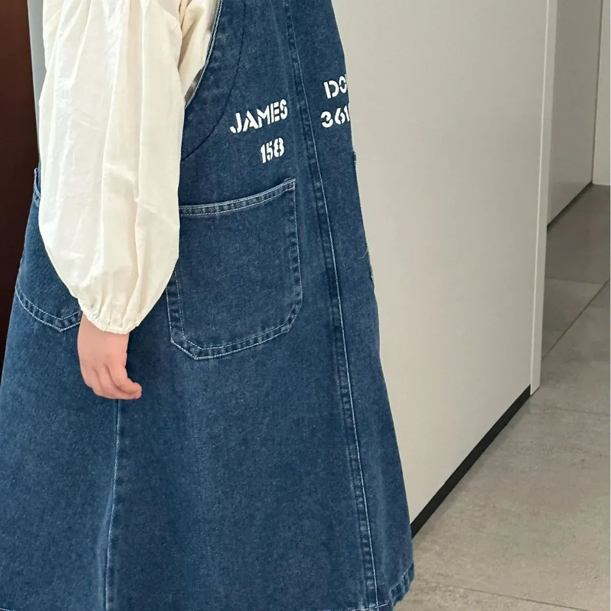 長袖セットアップ キッズトップス/ワンピース レース長袖ブラウス/デニムサスペンダージャンパースカートワンピース【mh0007657】