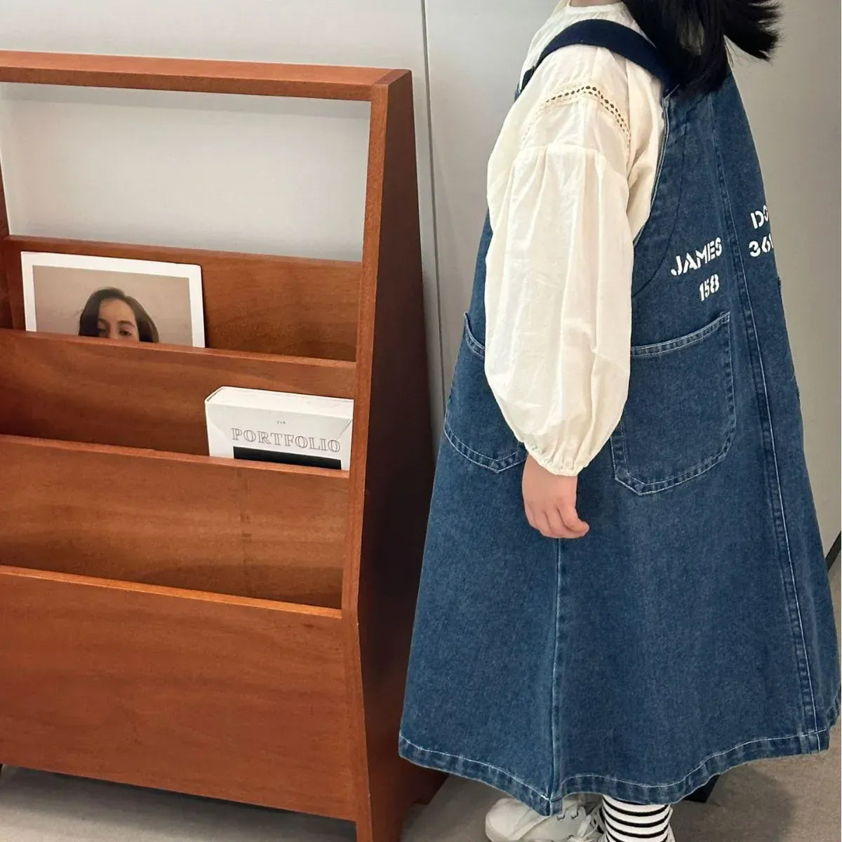 長袖セットアップ キッズトップス/ワンピース レース長袖ブラウス/デニムサスペンダージャンパースカートワンピース【mh0007657】