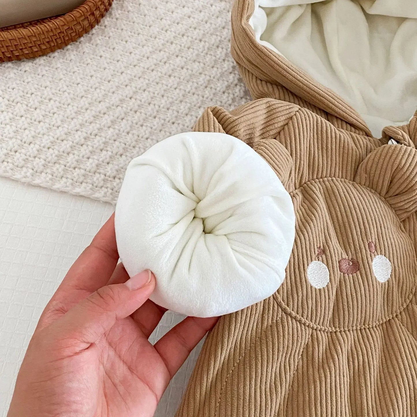 アウタージャンプスーツ ベビーアウタージャンプスーツ ベアくま刺繍コーデュロイフーディ厚手防寒ロンパース【mh0007668】