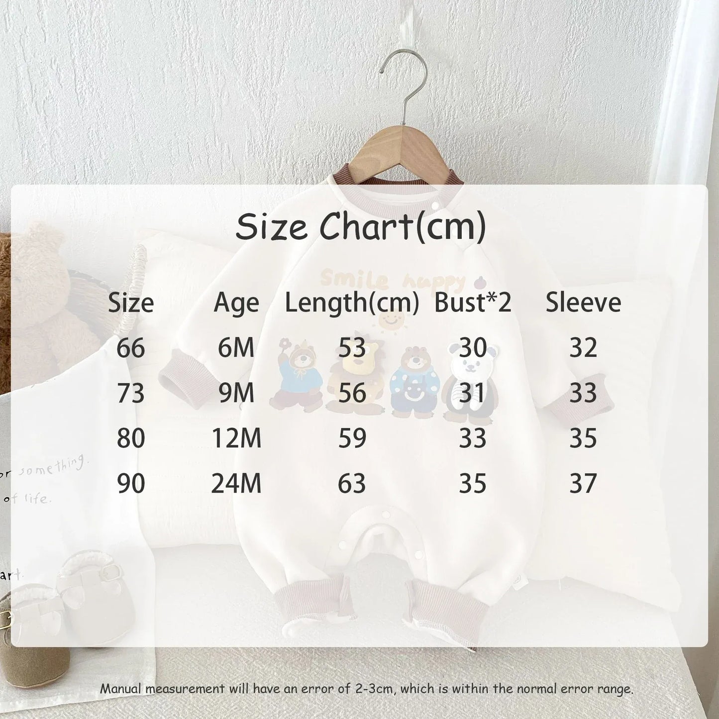 長袖ロンパース ベビージャンプスーツ ベアくまプリントフリース長袖ロンパース【mh0007679】