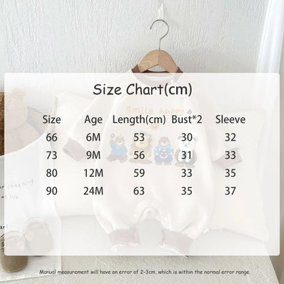 長袖ロンパース ベビージャンプスーツ ベアくまプリントフリース長袖ロンパース【mh0007679】