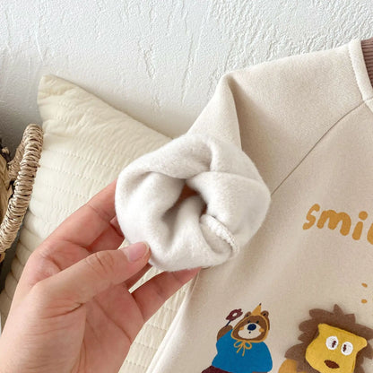 長袖ロンパース ベビージャンプスーツ ベアくまプリントフリース長袖ロンパース【mh0007679】