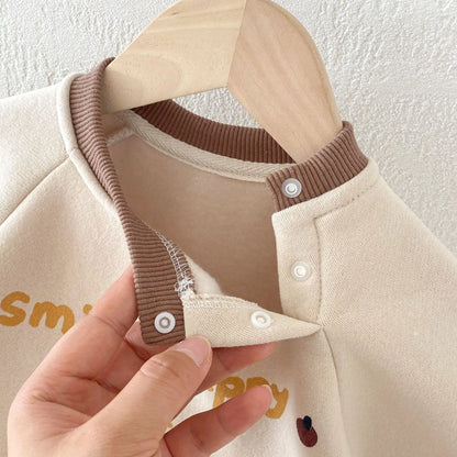 長袖ロンパース ベビージャンプスーツ ベアくまプリントフリース長袖ロンパース【mh0007679】