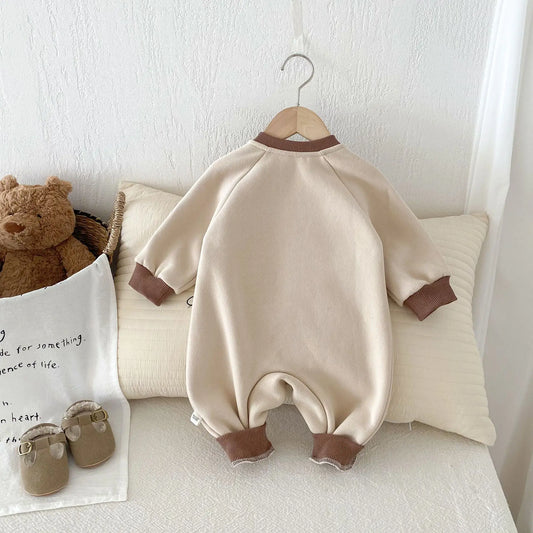 長袖ロンパース ベビージャンプスーツ ベアくまプリントフリース長袖ロンパース【mh0007679】