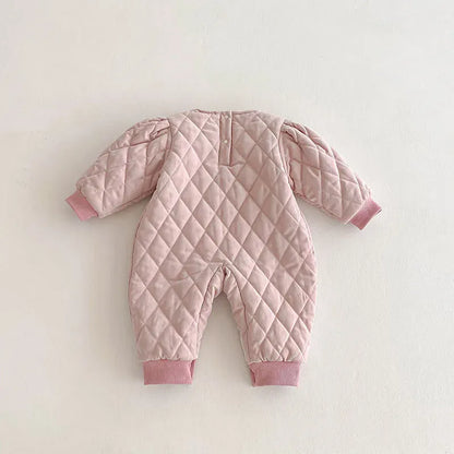 アウタージャンプスーツ ベビーアウタージャンプスーツ うさぎ刺繍キルティング長袖アウターボディースーツ ピンク【mh0007688】