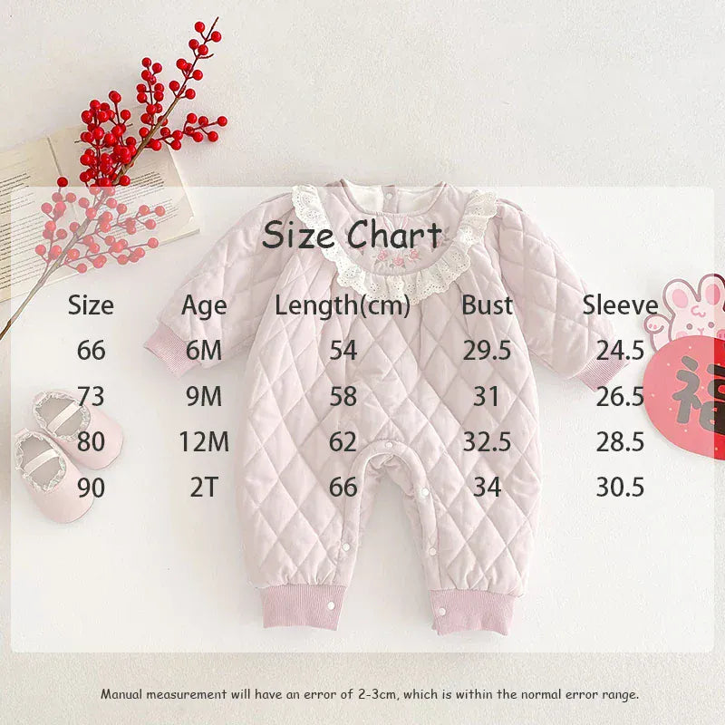 アウタージャンプスーツ ベビーアウタージャンプスーツ うさぎ刺繍キルティング長袖アウターボディースーツ ピンク【mh0007688】