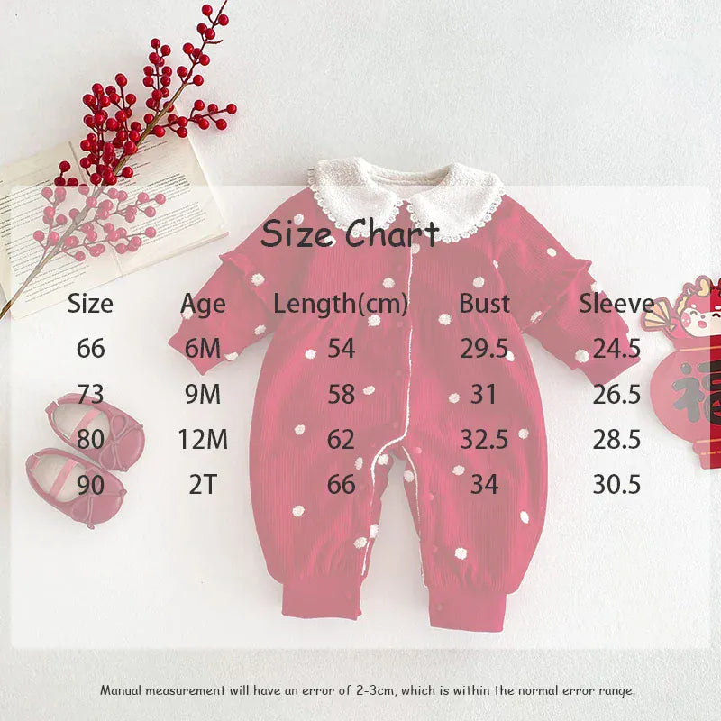 アウタージャンプスーツ ベビーアウタージャンプスーツ 水玉ドット丸襟裏ボアフリース防寒長袖ロンパース【mh0007706】